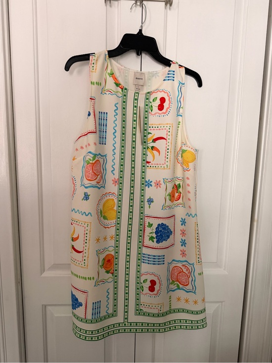 Maeve Dresses & Skirts - Maeve White Midi Dress with Multicolor Fruit & Border Print